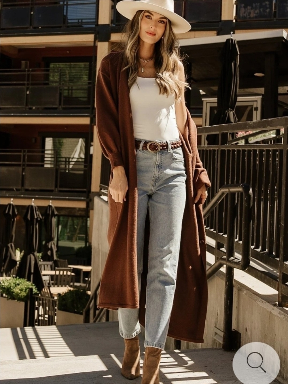 Guess Long Brown Cashmere Blend Open-Front Duster Cardigan